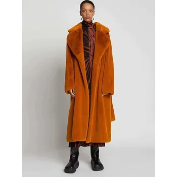 Dámský kabát Zimní dámský kabát s páskem z umělé kožešiny Barva: Karamelová, Velikost: L