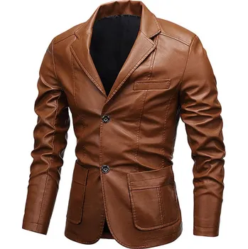 Pánské kožené sako s límcem a zapínáním na knoflíky Barva: Žlutá, Velikost: XL