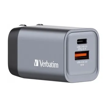 Verbatim, GaN cestovní nabíječka do sítě USB 3.0, USB C, šedá, 35 W, vyměnitelné vidlice C,G,A