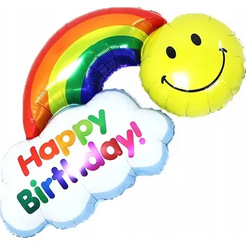 Balónek Foliový balónek obláček Happy Birthday duha