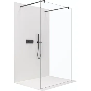 CERANO - Sprchová zástěna Walk-in Onyx Duo L/P - 10 mm - kulatá vzpěra - černá matná, transparentní sklo - 130x200 cm
