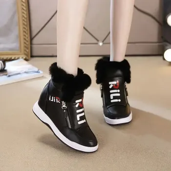Dámské kozačky Zimní kotníkové tenisky s kožešinou pro ženy Barva: Černá, Velikost: 35