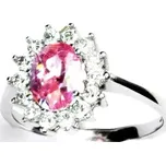 Zlatý prsten, bílé i žluté zlato, Kate,pink zirkon, prstýnek se zirkony, T 1507