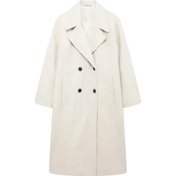 Dámský kabát Dámský volný kabát z vlněné směsi v minimalistickém stylu Barva: Bílá, Velikost: M