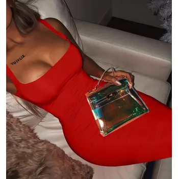 Dámské šaty letní midi šaty bez rukávů – přiléhavý model Barva: Červená, Velikost: M