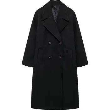 Dámský kabát Dámský volný kabát z vlněné směsi v minimalistickém stylu Barva: Černá, Velikost: XS