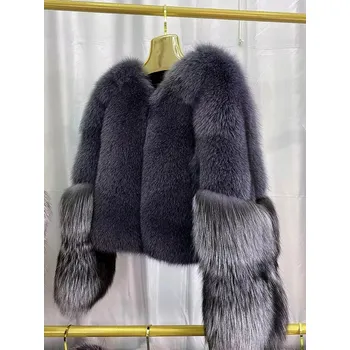 Dámský kožich Krátký huňatý kabátek z umělé kožešiny Barva: Tmavě Šedá, Velikost: L