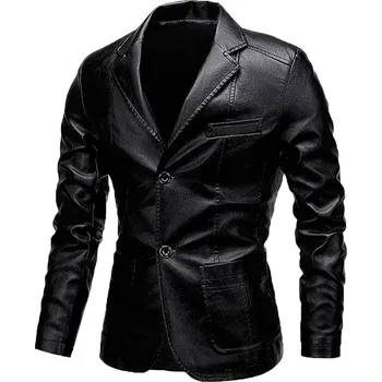 Pánské sako Pánské kožené sako s límcem a zapínáním na knoflíky Barva: Černá, Velikost: 5XL