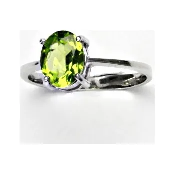 Prsten Zlatý prsten, přírodní olivín, bílé i žluté zlato - T 1244