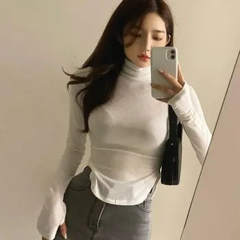 Dámské tričko tričko s dlouhým rukávem a rolákem Barva: Bílá, Velikost: 2XL