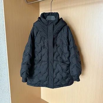 Dámská parka Oversize péřová bunda – zimní model s kapucí Barva: Černá, Velikost: M