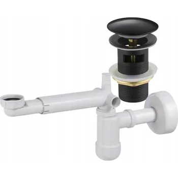 Sifon Prostorově úsporný umyvadlový sifon + zátka klik klak s přepadem, černá