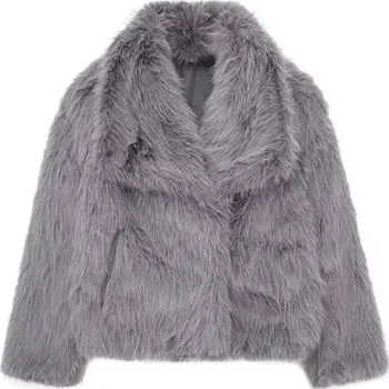 Dámský kožich Dámská huňatá bunda z umělé kožešiny Barva: Šedá, Velikost: L
