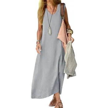 Dámské šaty Dámské lněné šaty s páskem – s elegantním střihem Barva: Šedá, Velikost: S