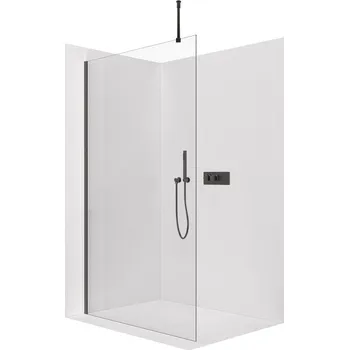 CERANO - Sprchová zástěna Walk-in Onyx Top Round L/P - 10 mm - kulatá vzpěra - černá matná, transparentní sklo - 130x200 cm