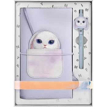 Pouzdro na mobilní telefon NIMMY set 2v1 zápisník + pero BIG EYED PET 2.0 Rabbit fialový