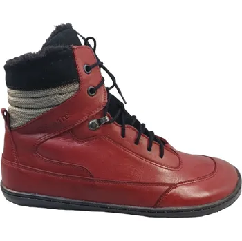 Dámská fitness obuv Dámské zimní barefoot boty na šněrování RHODOS červená s podšívkou z přírodní vlny 40