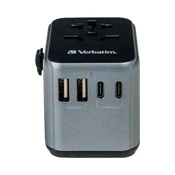 Verbatim, Cestovní adaptér univerzální World-to-World UTA-03 USB-A, USB-C, černý, 30 W