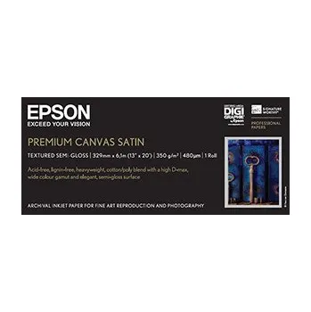 Plotrový papír Epson 330/6.1/PremierArtt WaterResistant Canvas Satin Roll, saténový, 13", C13S041845, 350 g/m2, papír, 330mmx 6.1m, bílý, pro ink