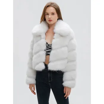 Dámská parka Krátký huňatý dámský kabát z kožešiny Barva: Bílá, Velikost: 3XL