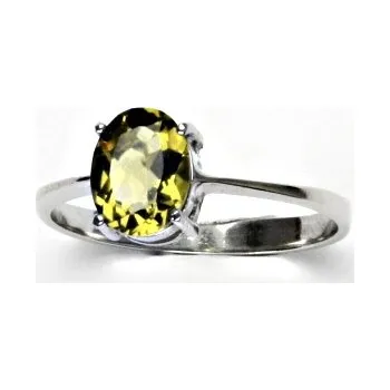 Prsten Zlatý prsten, přírodní olivový křemen , bílé i žluté zlato - T 1244