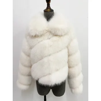 Dámská parka Krátký huňatý dámský kabát z kožešiny Barva: Béžová, Velikost: XL