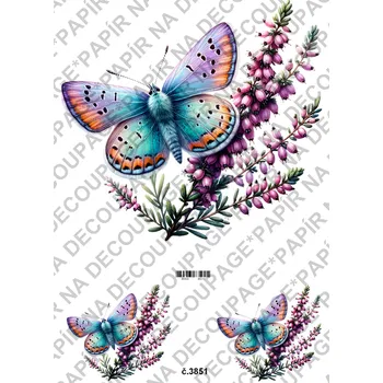 Umělecký papír Rýžový a soft papír na decoupage - Motýl na květině - KB03851 Materiál: Soft, Rozměr: A4