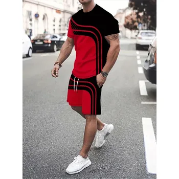 Pánská letní souprava – šortky a tričko s pruhy a hvězdami Velikost: 3XL, Barva (Varianta): YTZJH4016135423