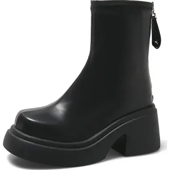 Dámské kozačky Dámské kotníkové boty na platformě s kulatou špičkou Barva: Černá, Velikost: 40