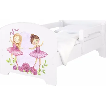 Dětská postel Dětská postel Oskar Květinky a holčička 180x80 cm - Bílá - 2x krátká zábrana bez šuplíku