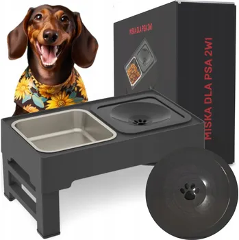Miska pro psa Sada dvou plastových misek WS, černá, 1,6 l