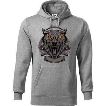 Pánská mikina DOBRÝ TRIKO Pánská mikina s potiskem Vlčí hlava Velikost pánské mikiny: 5XL, Barva: Tmavě šedý melír