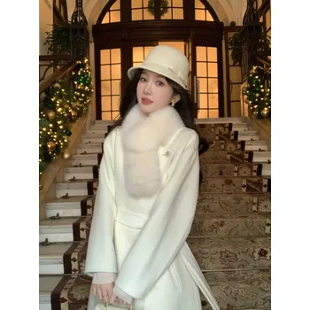 Dámský kabát Best Fashion Dámský kašmírový kabát s pravou liškou – dlouhý, luxusní Béžová S