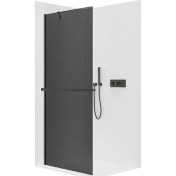 CERANO - Sprchová zástěna Walk-in Onyx Y L/P - 10 mm + polička/držák na ručníky - černá matná, grafitové sklo - 140x200 cm