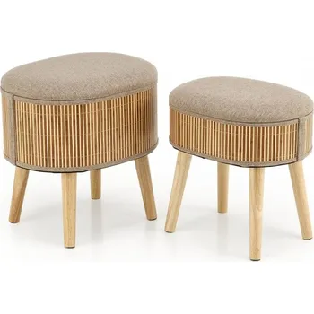 Taburet Set 2 taburetů TICO s úložným prostorem — masiv, látka, přírodní / béžová
