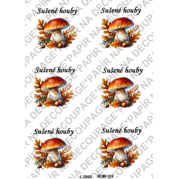 Umělecký papír Rýžový a soft papír na decoupage - Sušené houby - KB03860 Materiál: Soft, Rozměr: A4