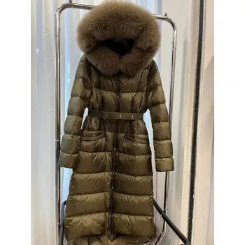 Dámská parka Dámská péřová parka – límec z lišky, opasek, elegantní styl Barva: Zelená, Velikost: L