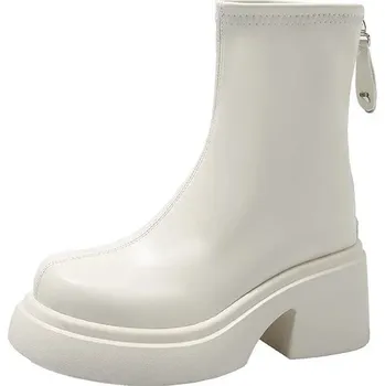 Dámské kozačky Dámské kotníkové boty na platformě s kulatou špičkou Barva: Béžová, Velikost: 38