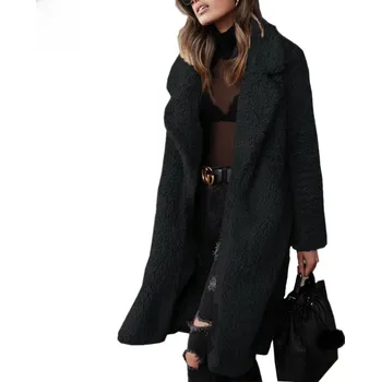 Dámský vlněný kabát – dlouhý s klopy Velikost: 3XS, Barva (Varianta): Černá