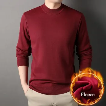 Pánský svetr Pánský pletený svetr s fleecem a dlouhým rukávem na zimu Barva: Červená, Velikost: M