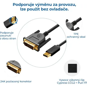 Video kabel Kabel video QGeeM QG-UA18 - USB-C na DVI - 1.2m - 1920x1080P