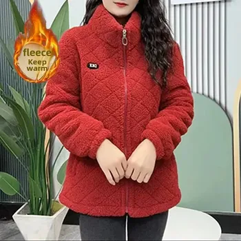 Dámská parka Dámská zimní prošívaná bunda – zateplený bavlněný kabát Barva: Červená, Velikost: L