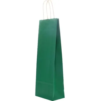Dárková taška Papírová taška na víno 140x80x390 mm tmavě zelená / kroucené ucho