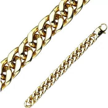 Náramek Mohutný ocelový náramek ve zlaté barvě - široký zploštělý řetěz, různé délky - Délka: 200 mm