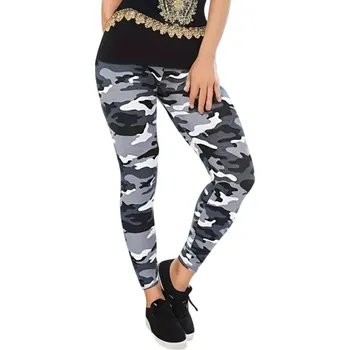 Dámské legíny Dámské maskáčové elastické legíny Slim fit Kalhoty na cvičení Těsné přiléhavé sportovní legíny s vysokým pasem a maskáčovým vzorem šedá XS