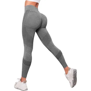 Dámské legíny Bezešvé sportovní legíny pro ženy Rychleschnoucí elastické kalhoty s prodyšným materiálem a zužujícím vysokým pasem na cvičení šedá S