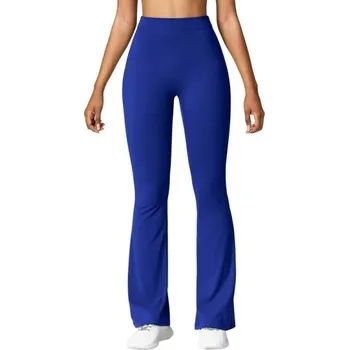 Dámské módní pevné legíny s pasem do V Push-up efekt Vysoký pas Uplý střih Rozšířené nohavice Elegantní tvarující kalhoty na běžné nošení modrá M