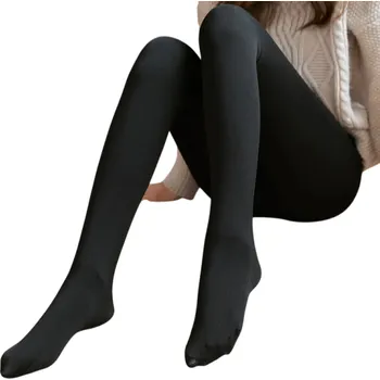 Dámské legíny Dámské silnější termo punčocháče s béžovou podšívkou Zateplené punčochové kalhoty na zimu Elegantní hřejivé punčochy pro ženy černá