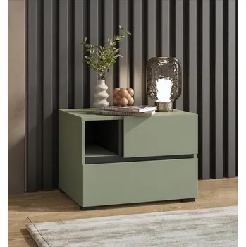 Noční stolek Noční stolek Cross – pine green / černá, moderní bezúchytkové provedení