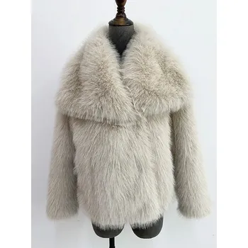 Dámský kabát Krátký kabátek z umělé kožešiny s velkým límcem Velikost: XL, Barva (Varianta): Khaki